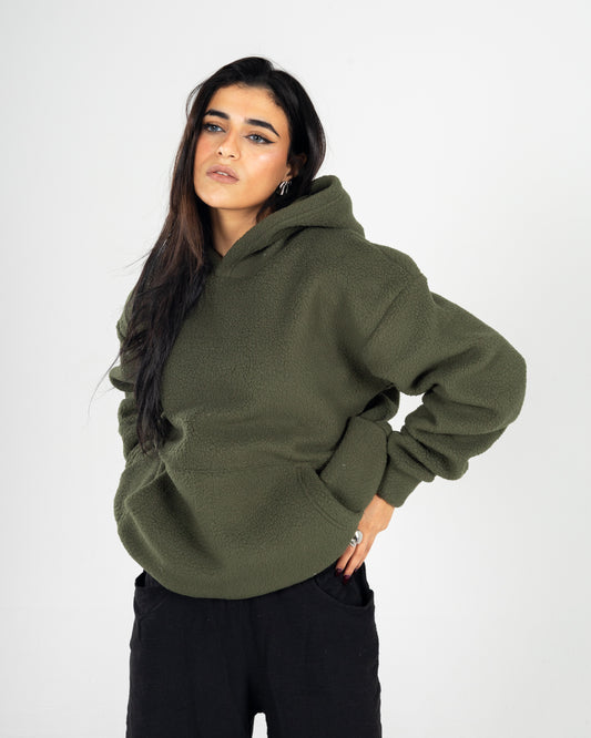 Olive Green Fur Hoodie